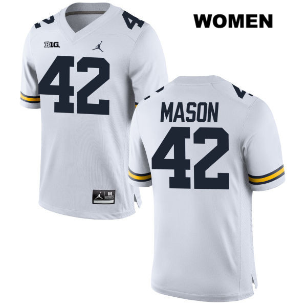 Women's NCAA Michigan Wolverines Ben Mason #42 White Jordan Brand Authentic Stitched Football College Jersey JM25I87FM